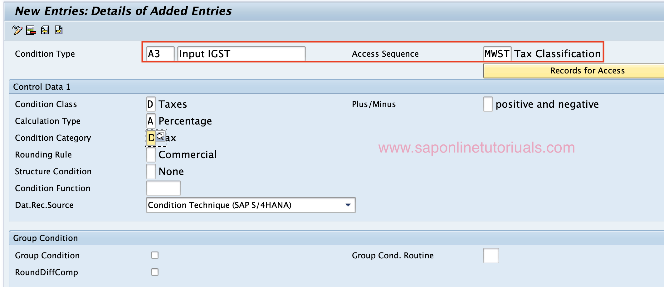 A3 - Input IGST SAP