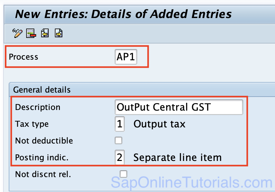 Accont Key OutPut Central GST in SAP Hana