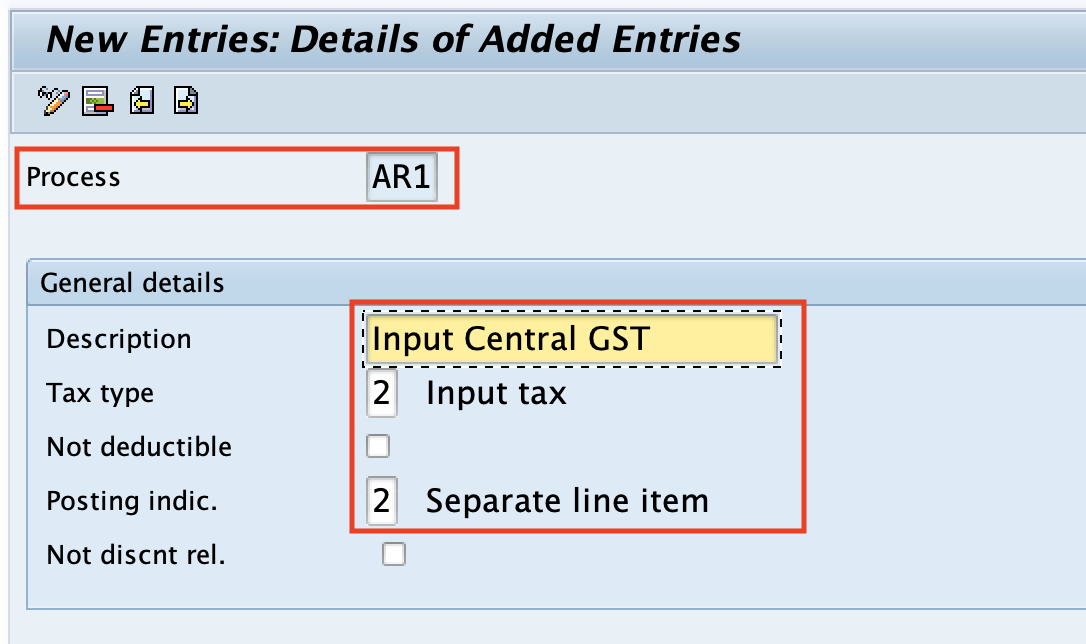 Account Key Input Central GST - SAP