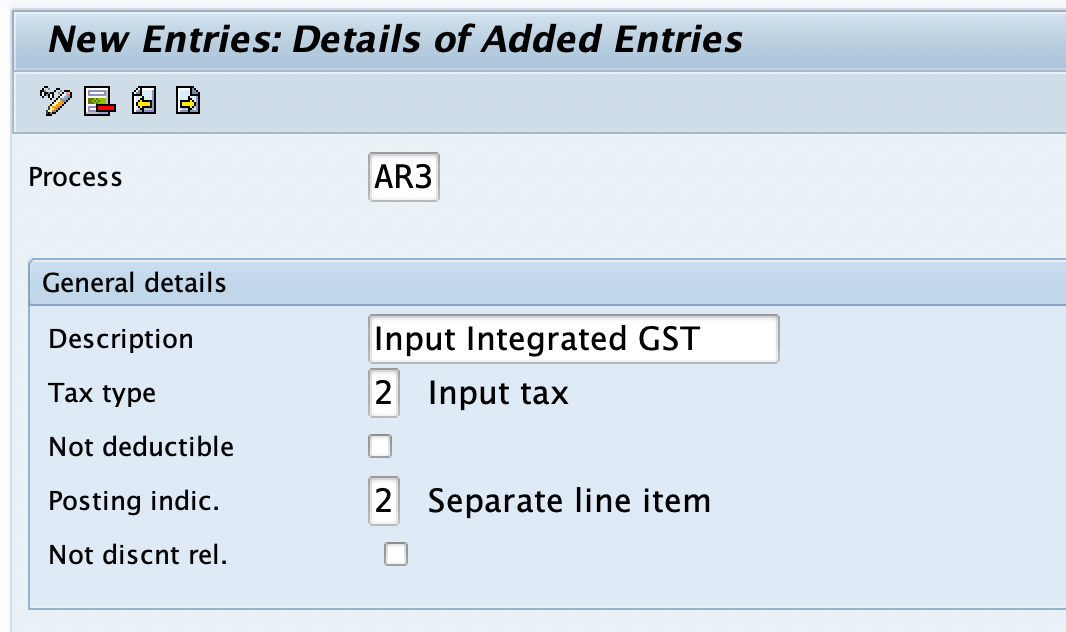 Account Key SAP - Input Integrated GST