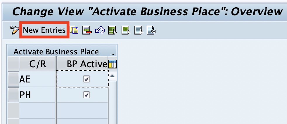 Business Place new Entries in SAP Hana