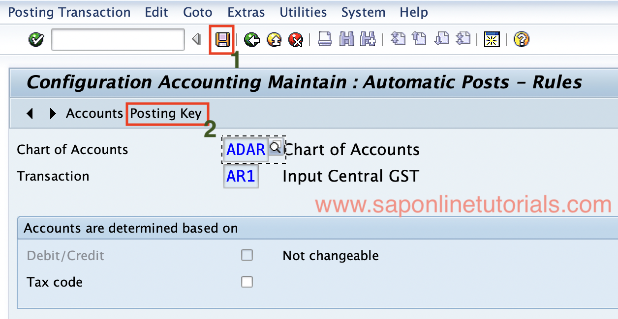 GST tax account keys - save in SAP