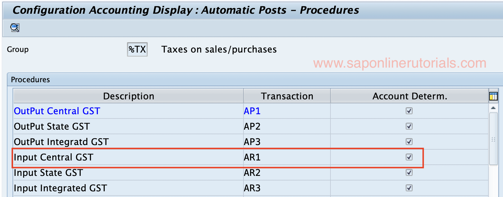 Input Central GST - Assignment GL account in SAP Hana