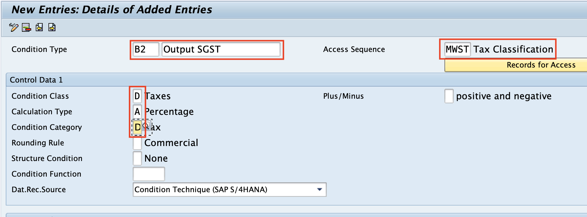 Output SGST in SAP - Condition type