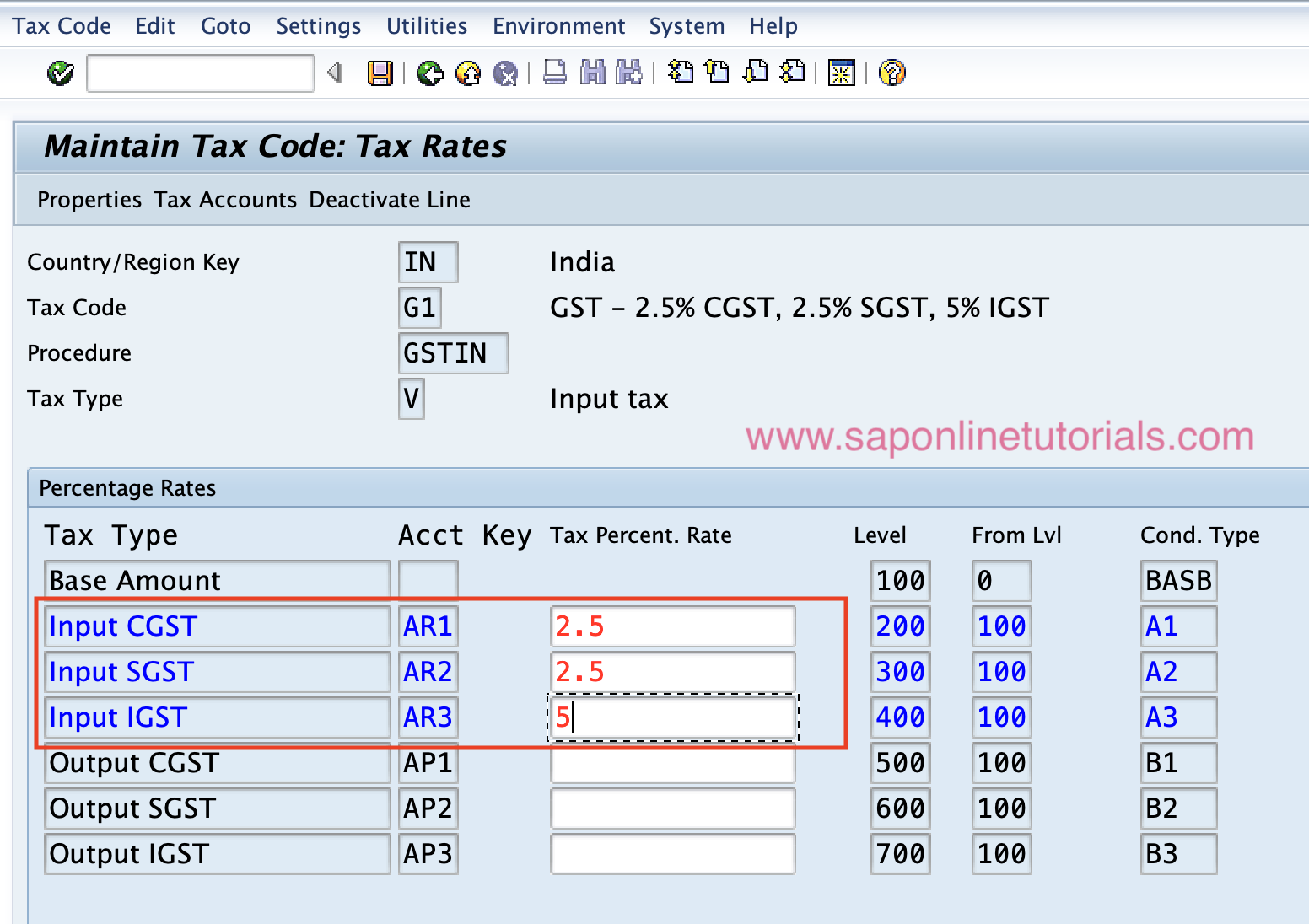 Create GST Tax Codes in SAP HANA